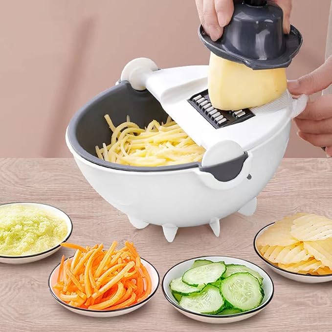 Multi-functional vegetable cutter with multiple blades for slicing dicing julienne and chopping vegetables